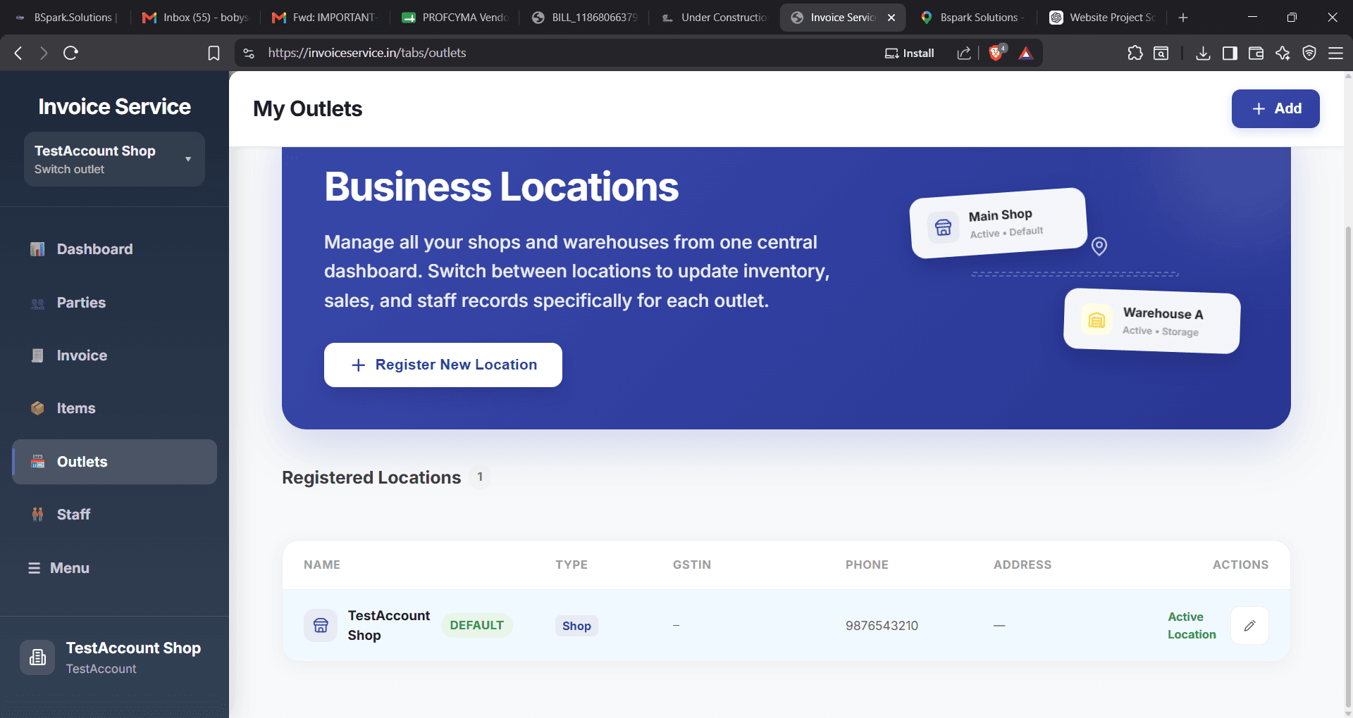 Bspark Laundry ERP – Billing & Invoicing